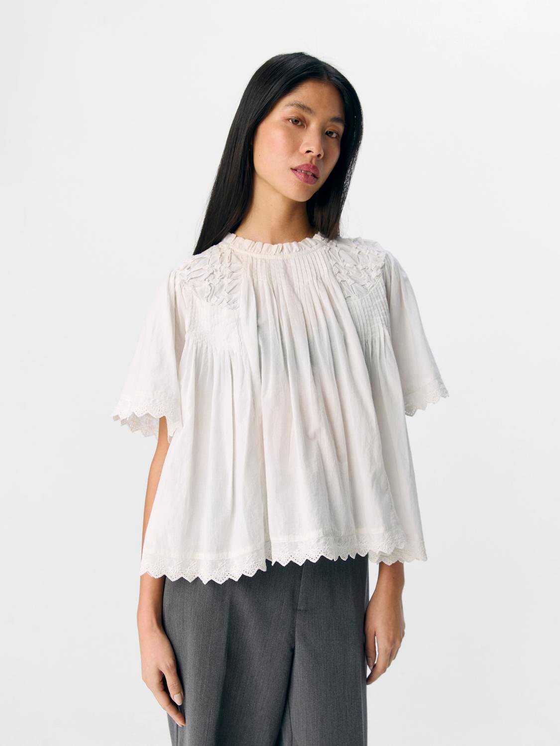 Object naisten toppi, OBJLENIA LO S/S TOP CC2 SS Cloud Dancer