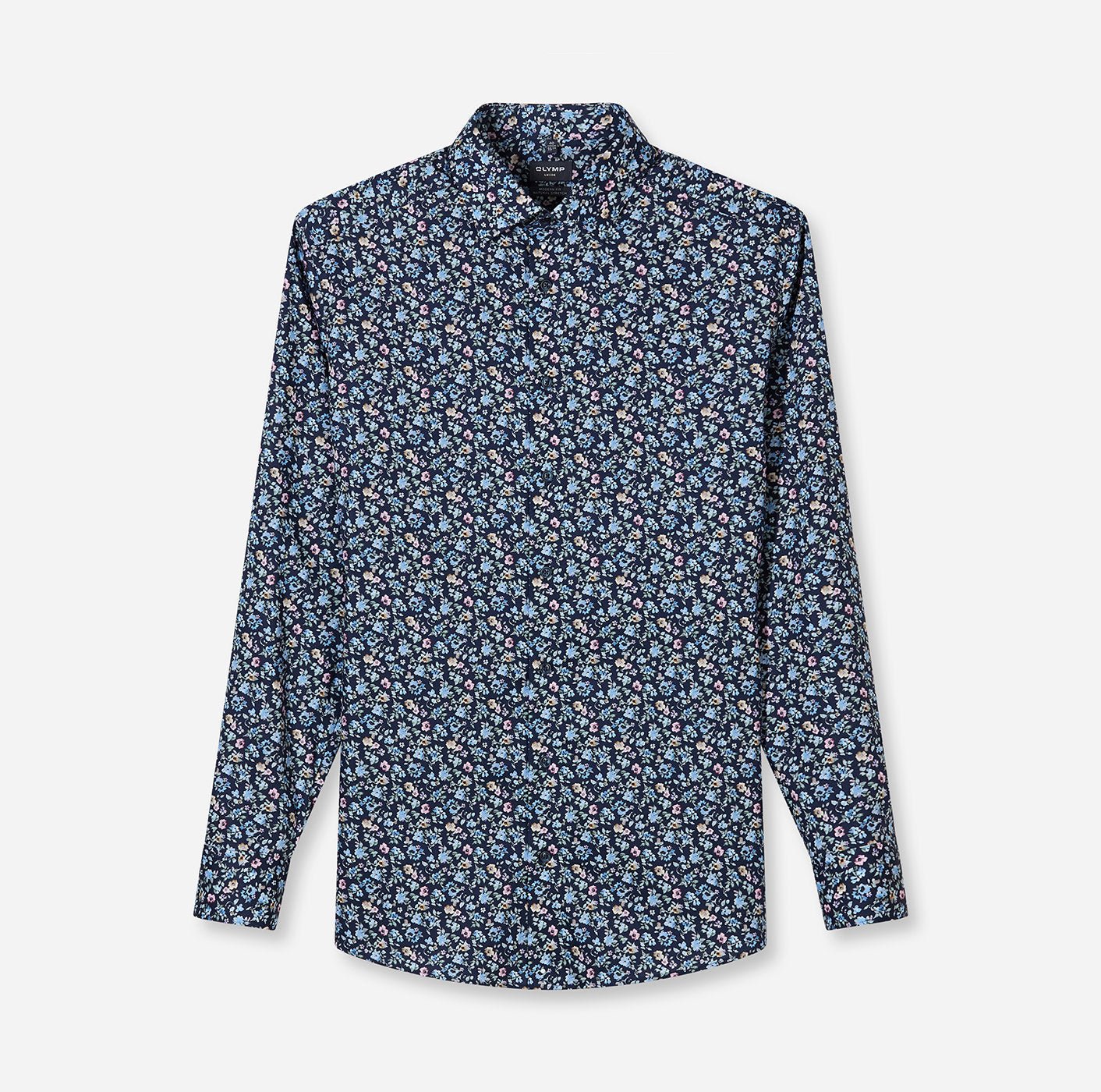 Olymp kauluspaita Luxor Modern Fit Floral Print, sininen kuosi