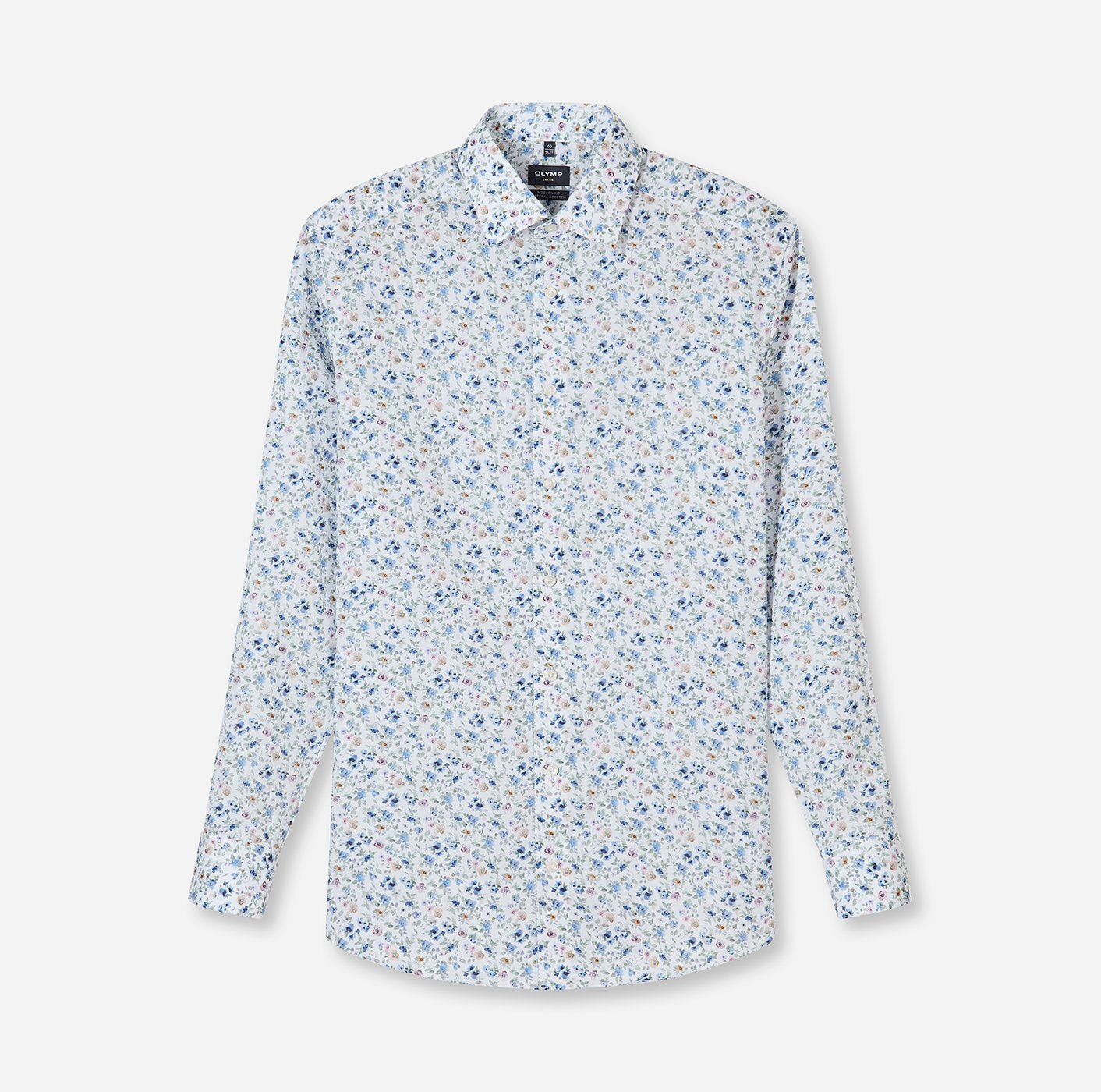 Olymp kauluspaita +Hiha Luxor Modern Fit Floral Print, valkopohjainen kuosi