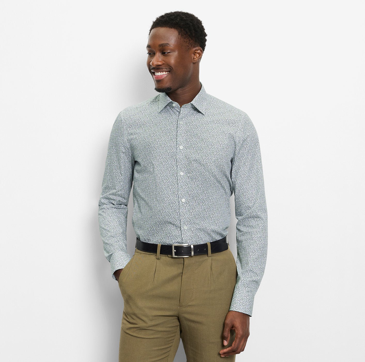 Olymp kauluspaita Level 5 Body Fit Microprint, valkopohjainen kuosi