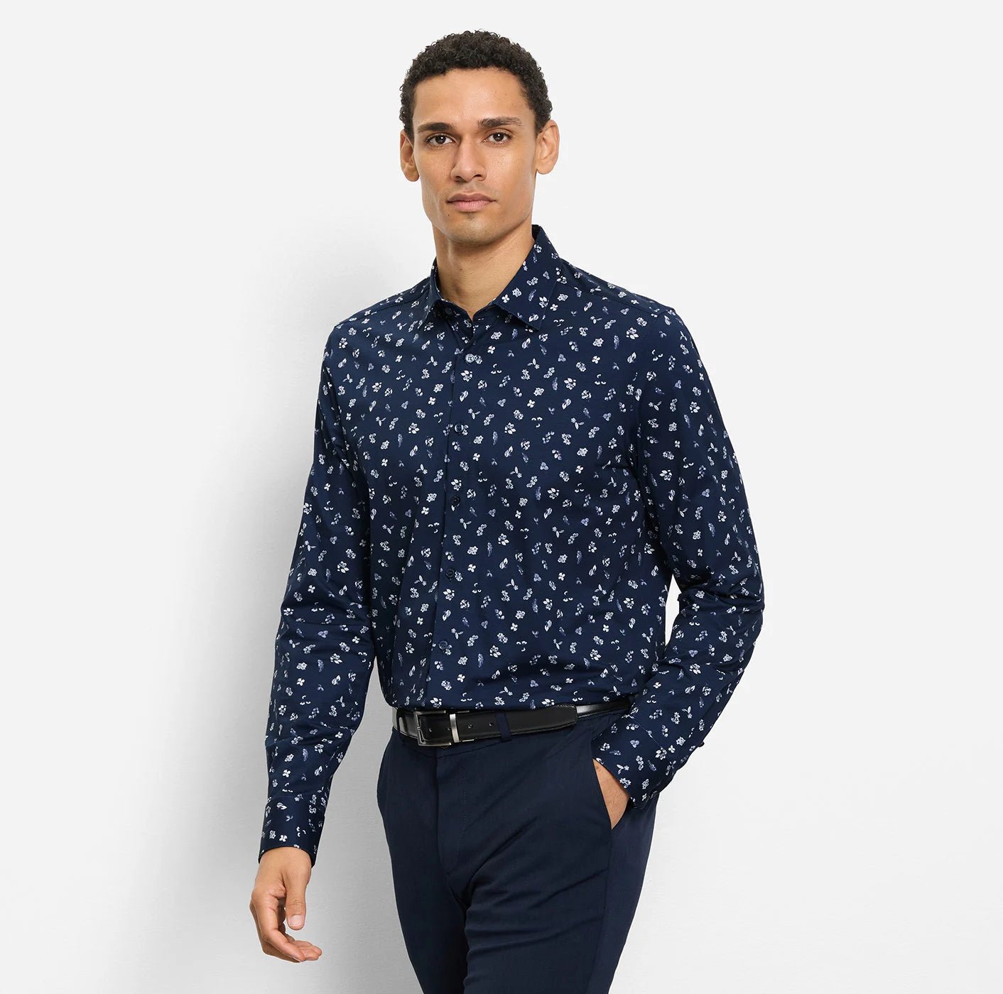 Olymp kauluspaita 24/7 Level 5 Body Fit Jersey, sininen kuosi