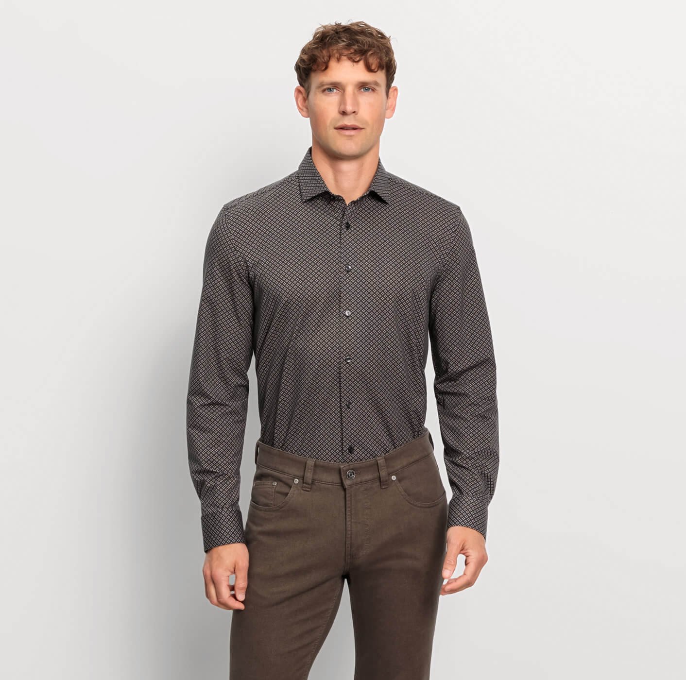 Olymp level five kauluspaita, body fit Musta Kuosi