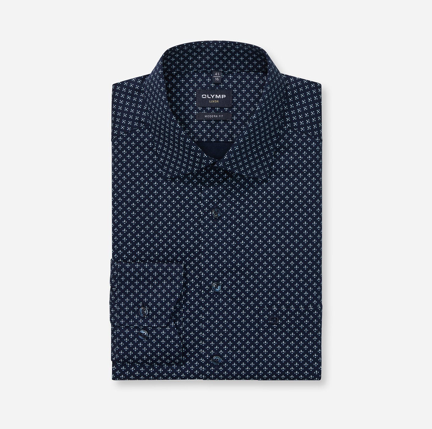 Olymp miesten kauluspaita, 042 LUXOR MODERN FIT MICROPRINT Tummansininen