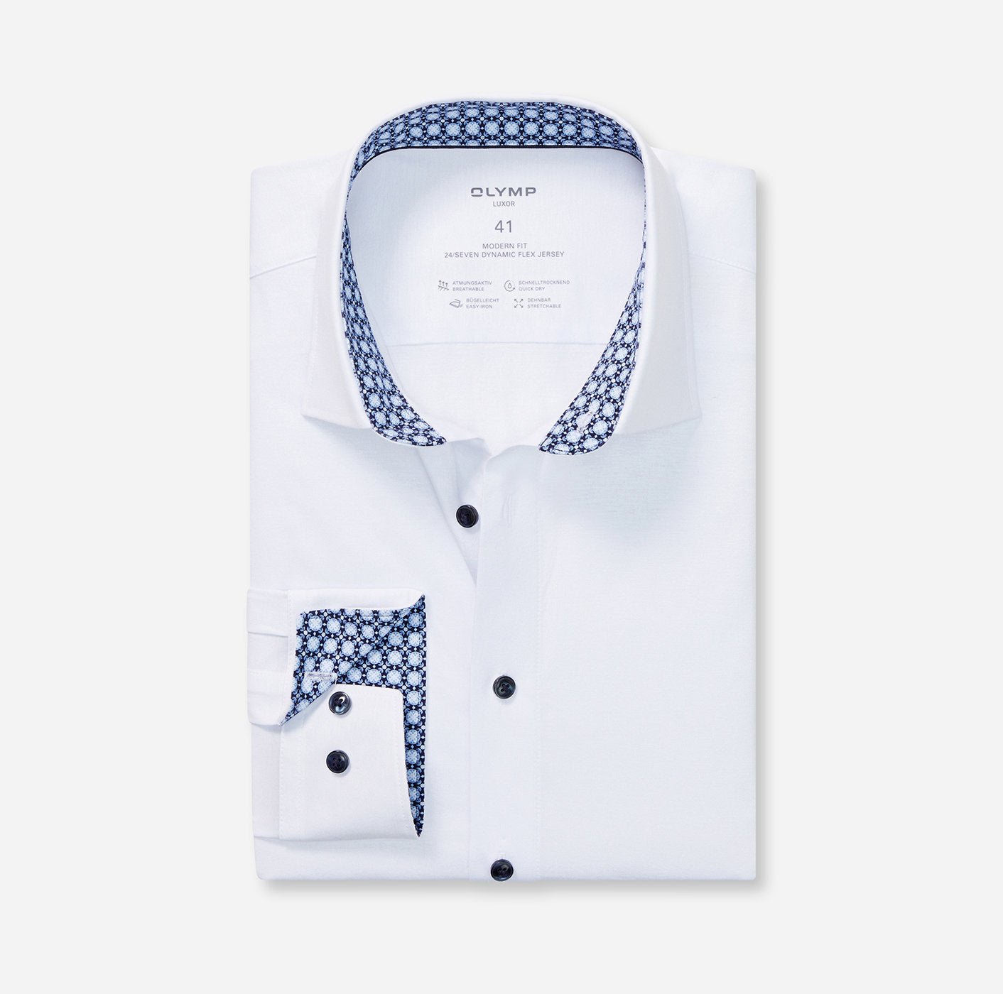 Olymp miesten kauluspaita, 095 24/7 - LUXOR MODERN FIT JERSEY Valkoinen