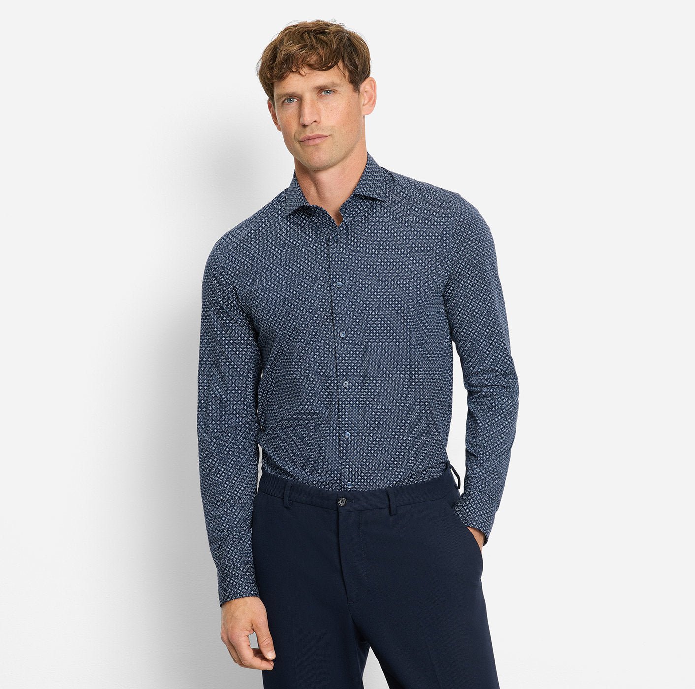 Olymp miesten kauluspaita, 097 24/7 - LEVEL 5 JERSEY BODY FIT Sininen Kuosi