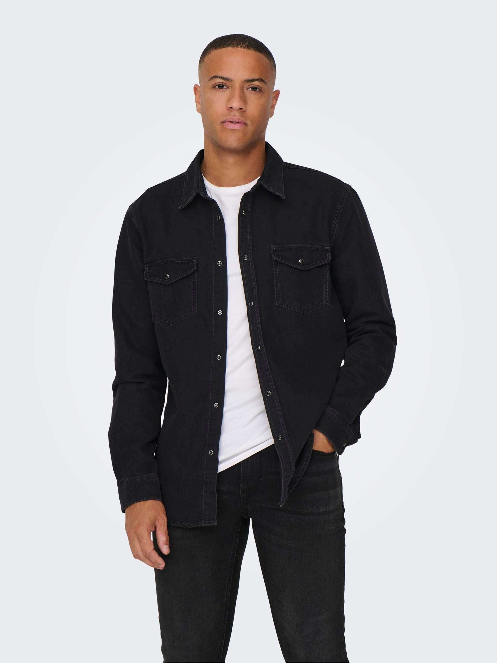 Only and Sons Miesten Farkkupaita, BANE DENIM SHIRT NOS Hiilenmusta