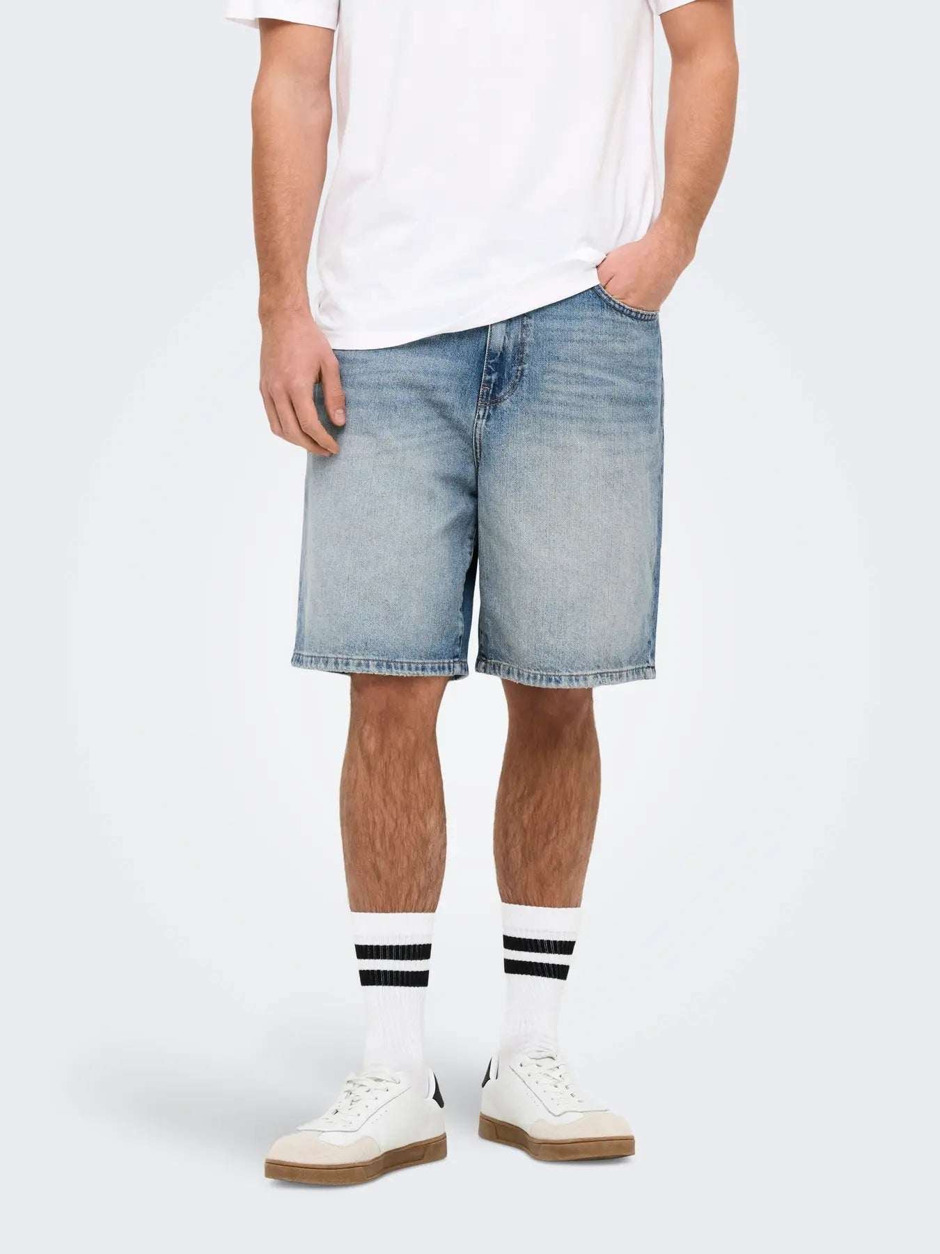 Only and Sons miesten farkkushortsit, FADE MID BLUE SHORTS Medium Blue Denim