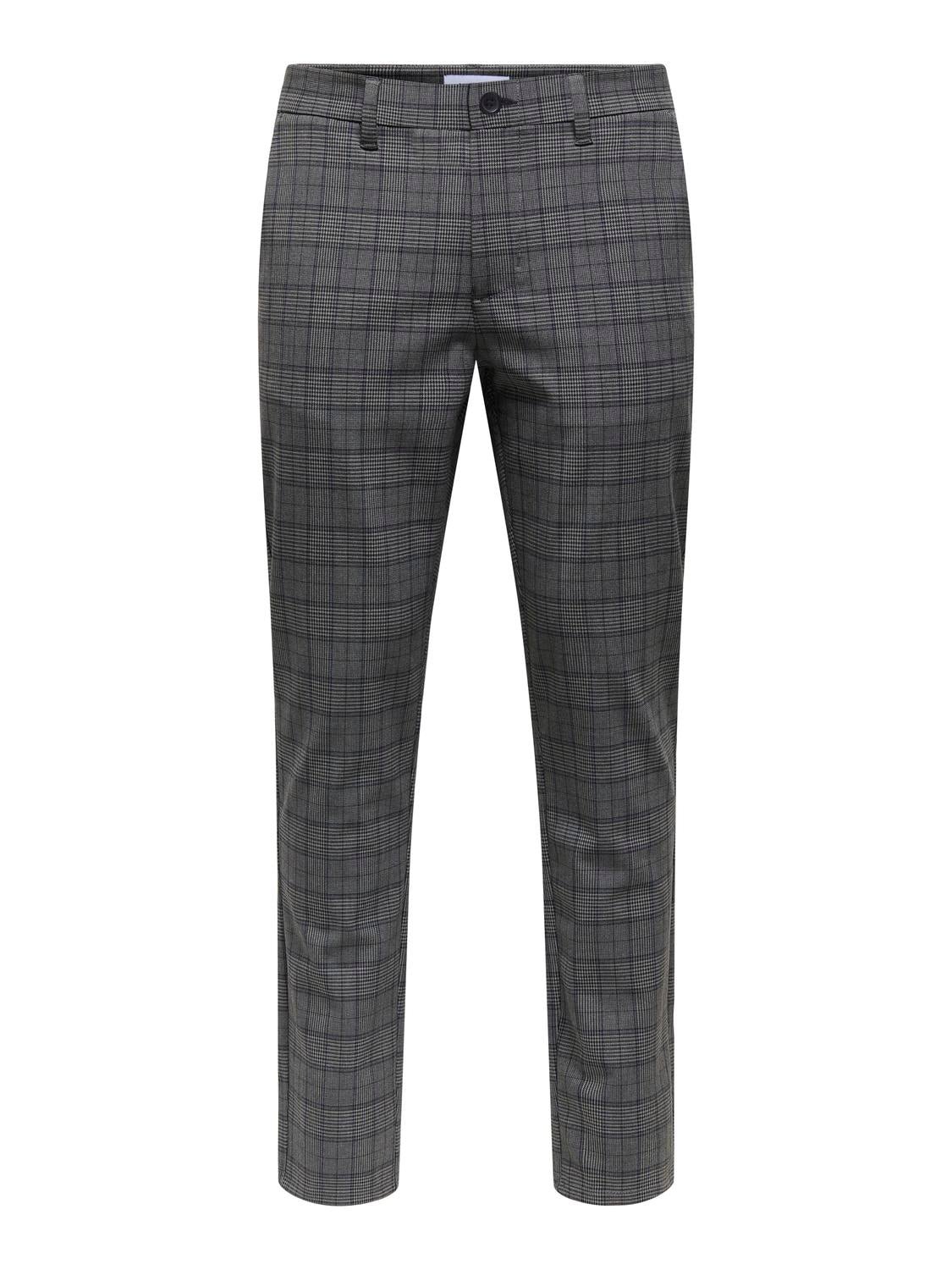 Only and Sons miesten housut, BRAD LIFE SLIM CHECK 0184 PANT Harmaa Ruutu