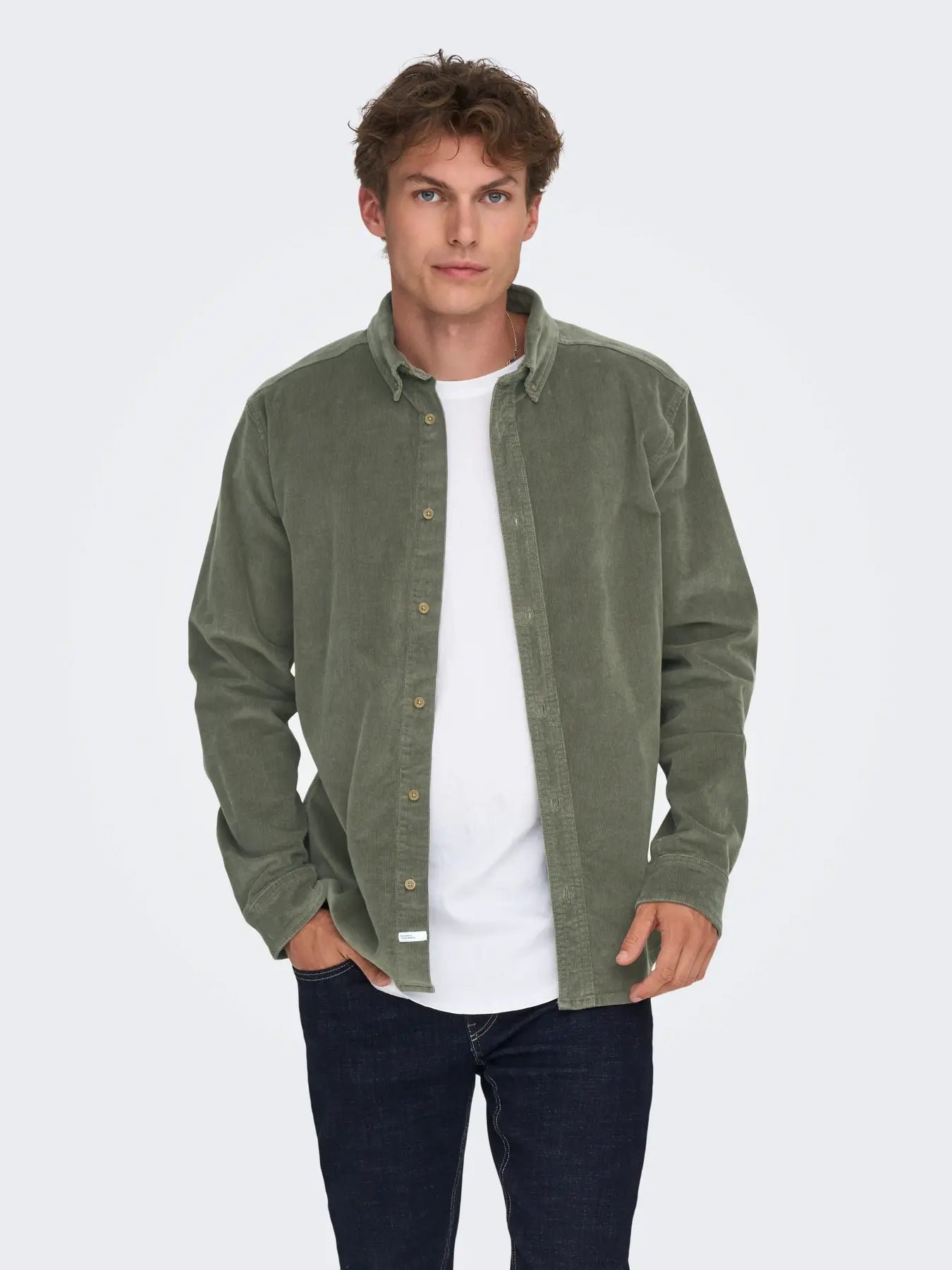 Only and Sons miesten kauluspaita, MICHAEL REG CORD SHIRT Castor Gray