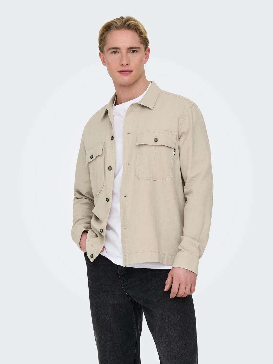 Only and Sons Miesten Pellava Paitatakki, Kenneth Overshirt Beige