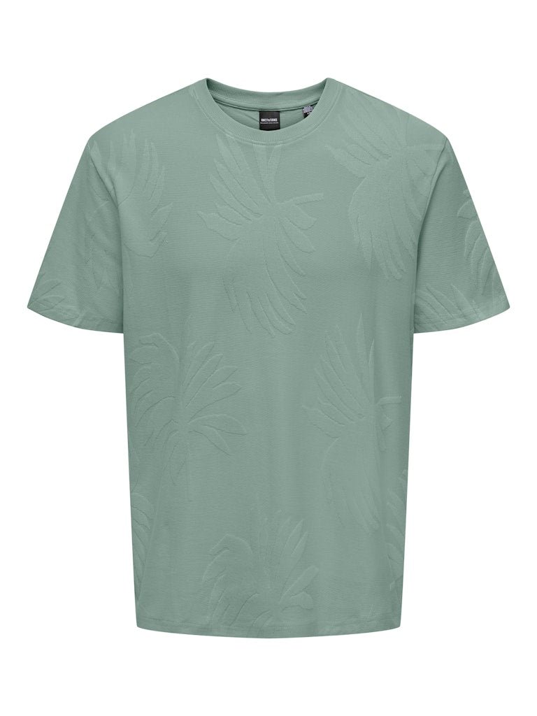 Only and Sons miesten t-paita, MARCO LIFE PALM JACQUARD Iceberg Green