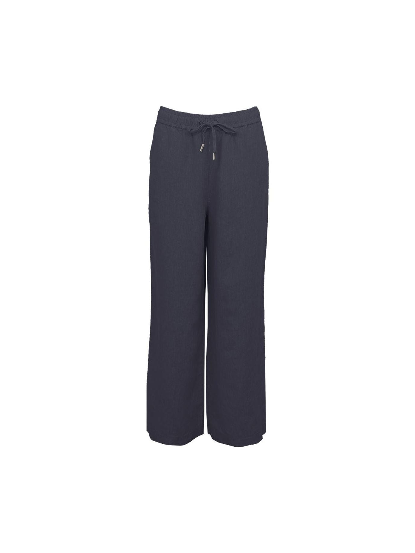 S.T.I naisten pellavahousut, ELVI LINEN PANTS 74CM Tummansininen