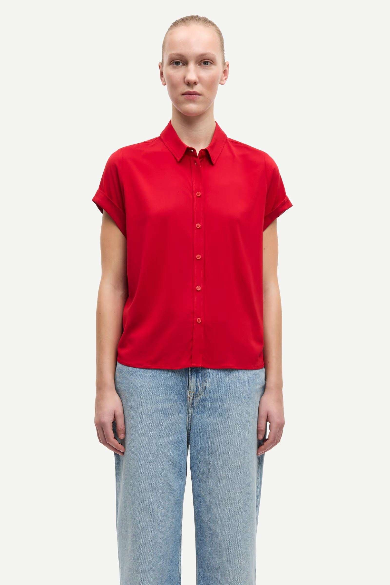 Samsoe and Samsoe, Naisten Lyhythihainen Kauluspaita, Majan Ss Shirt 9942 Punainen