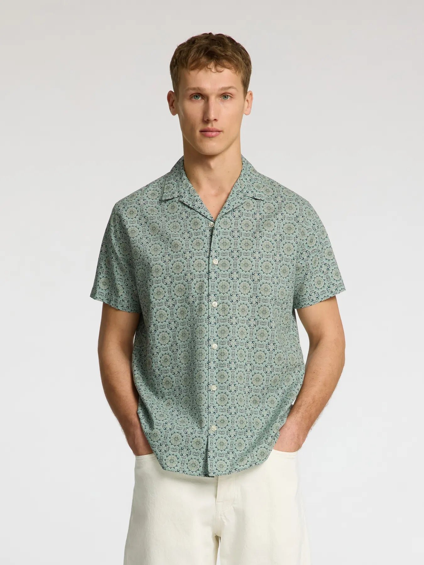 Selected Miesten Paita NEW LINEN SHIRT RESORT Vihreä Kuosi