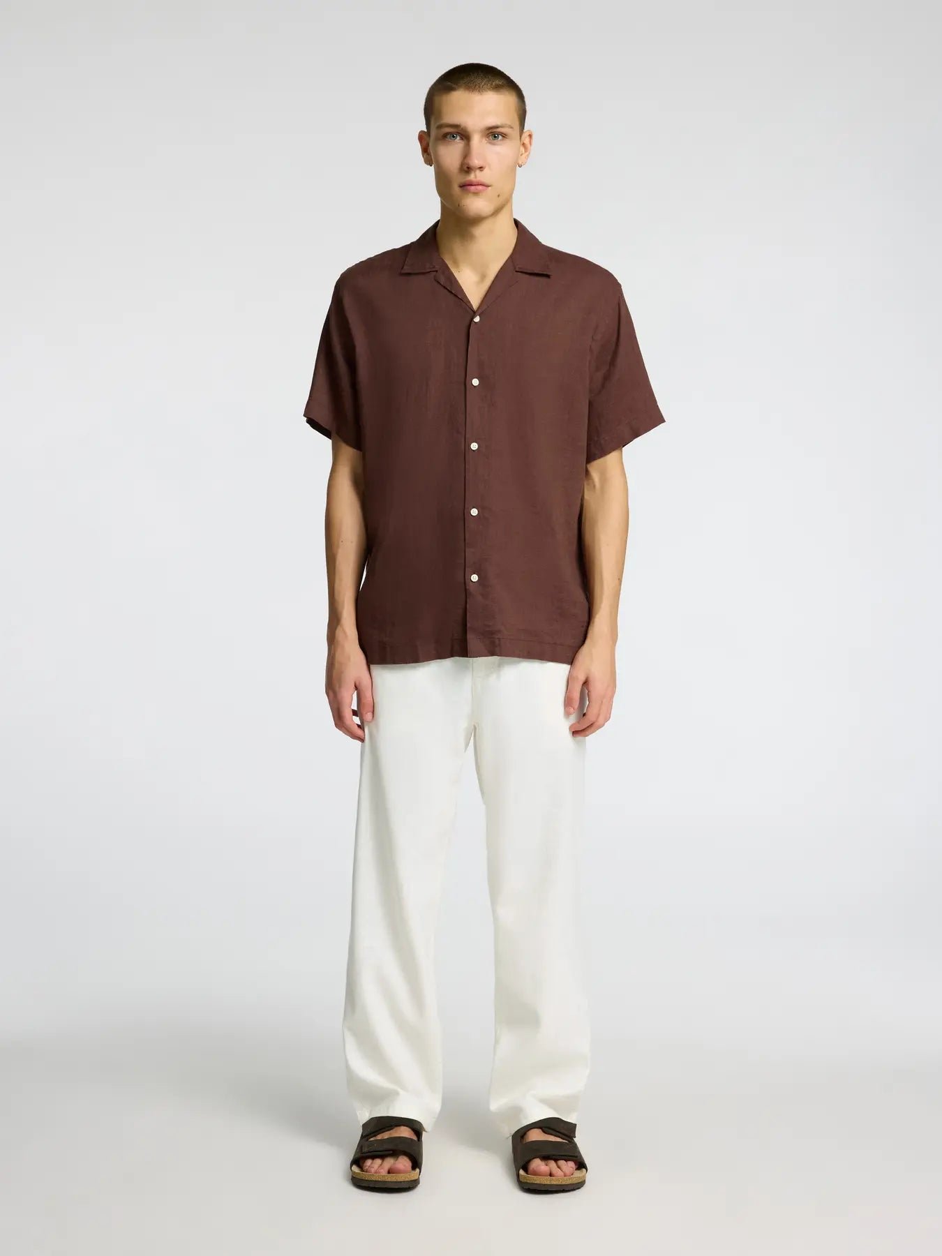 Selected miesten pellavasekoitehousut, K LOOSE BRODY LINEN PANT Valkoinen