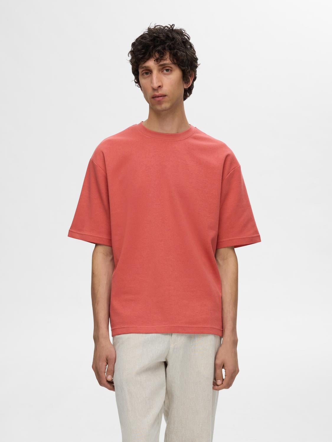 Selected miesten t-paita, LOOSE OSCAR SS O-NECK Punainen