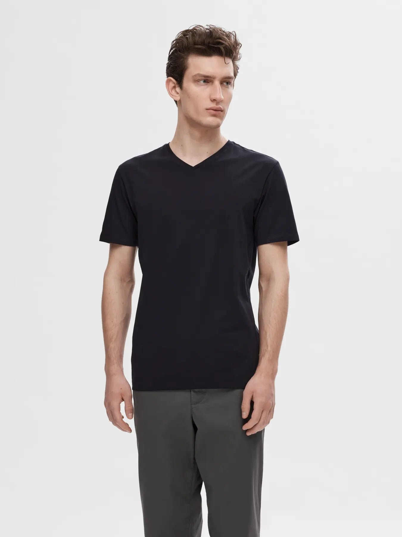Selected Miesten T-paita, Pima Ss V-neck Black