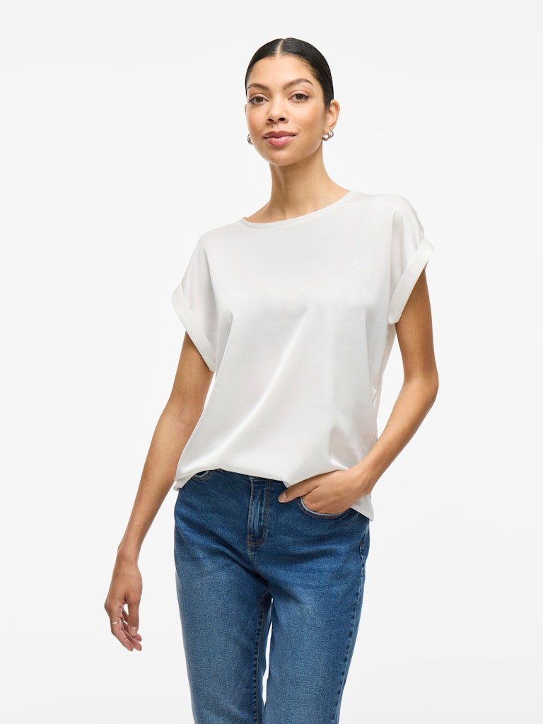 Vila lyhythihainen toppi, VIELLETTE S/S SATIN TOP Snow White