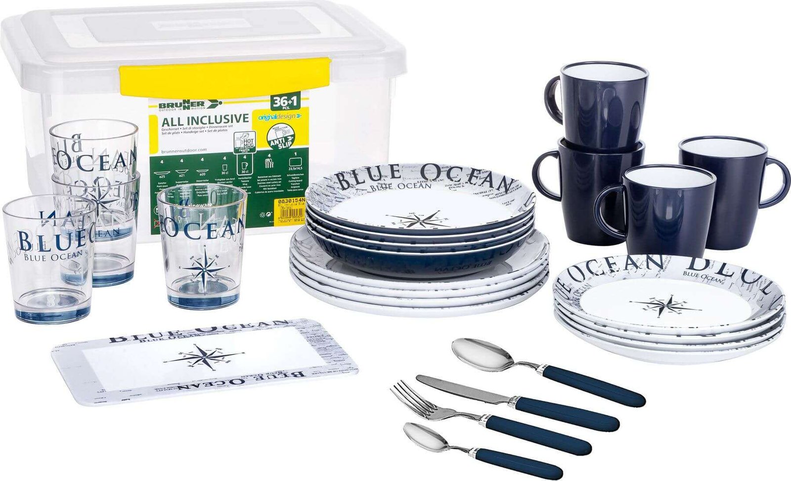 Melamiiniastiasto Blue Ocean liukuesteellä, Brunner