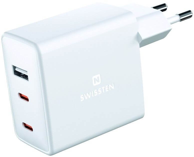 Pikalaturi mini GaN 2 x USB-C + 1 x USB, 70 W, Swissten