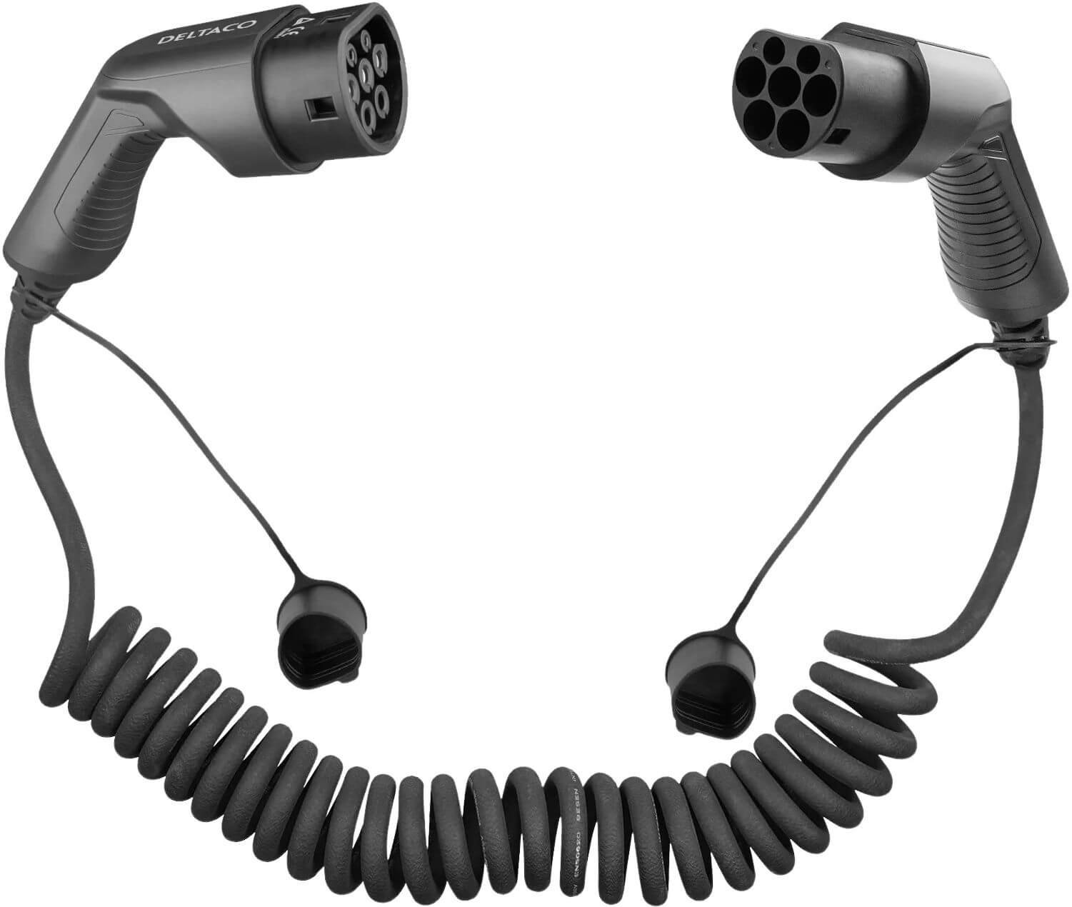 Sähköauton latauskaapeli spiraali | Type 2/2 | 11 kW | 5 m | 3-vaihe, Deltaco