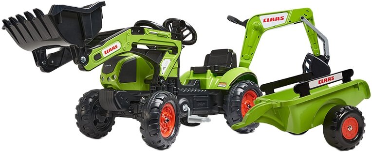 Claas Arion 410 -polkutraktori kärryllä ja etukuormaajalla, Falk Toys