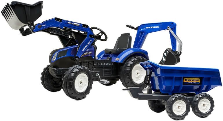 Polkutraktori kärryllä ja etukuormaajalla New Holland T8, Falk Toys