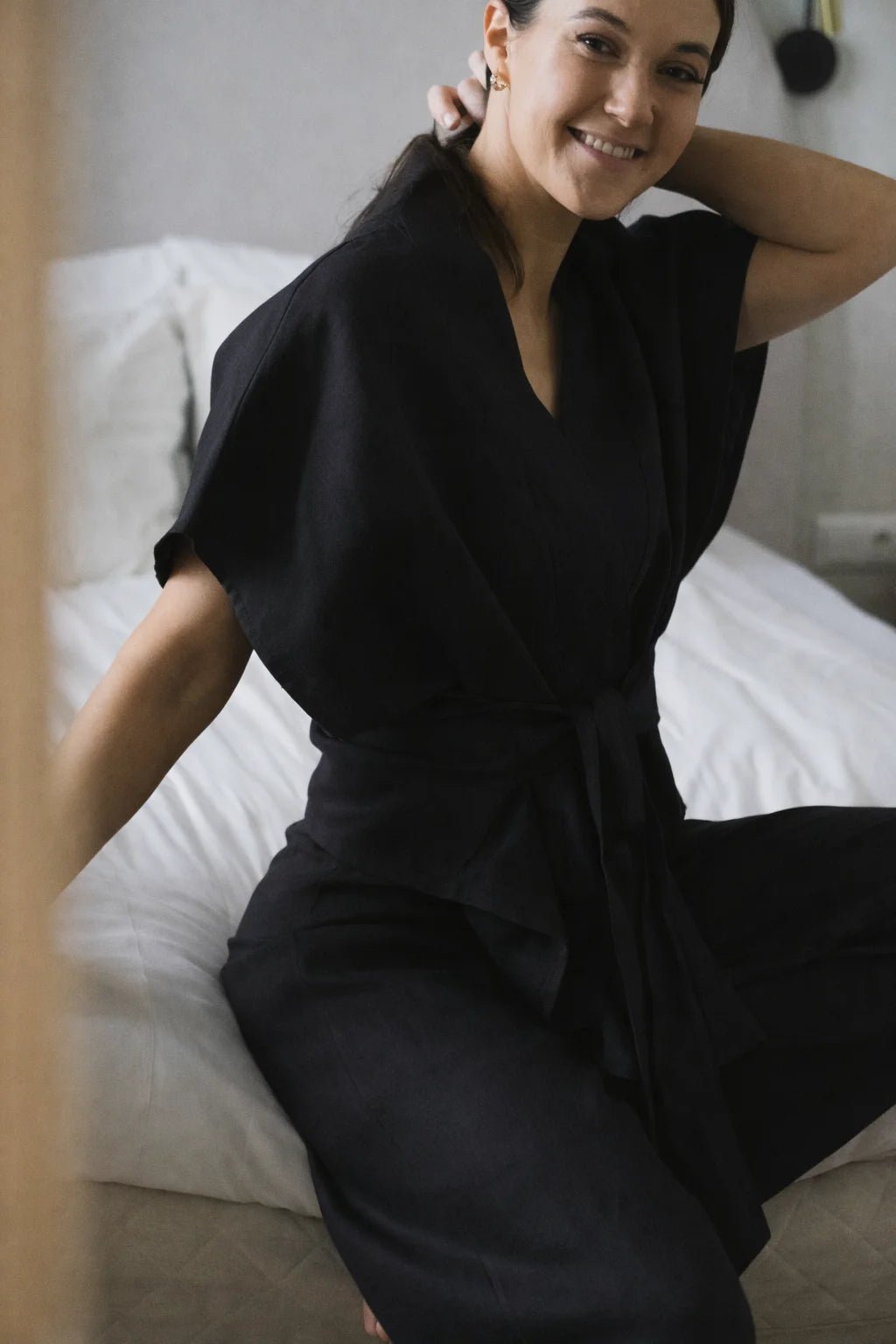 Saga Linen Kimono Jacket Black