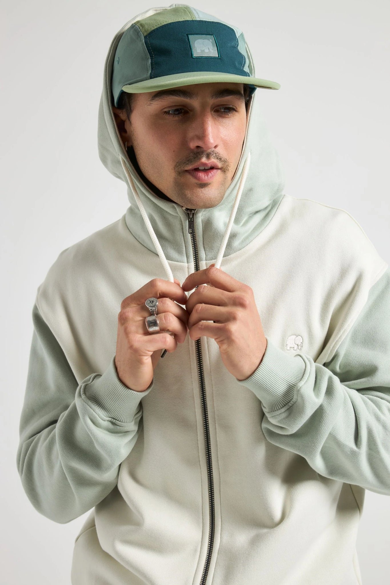 Color Block Zip Hoodie Sea Glass