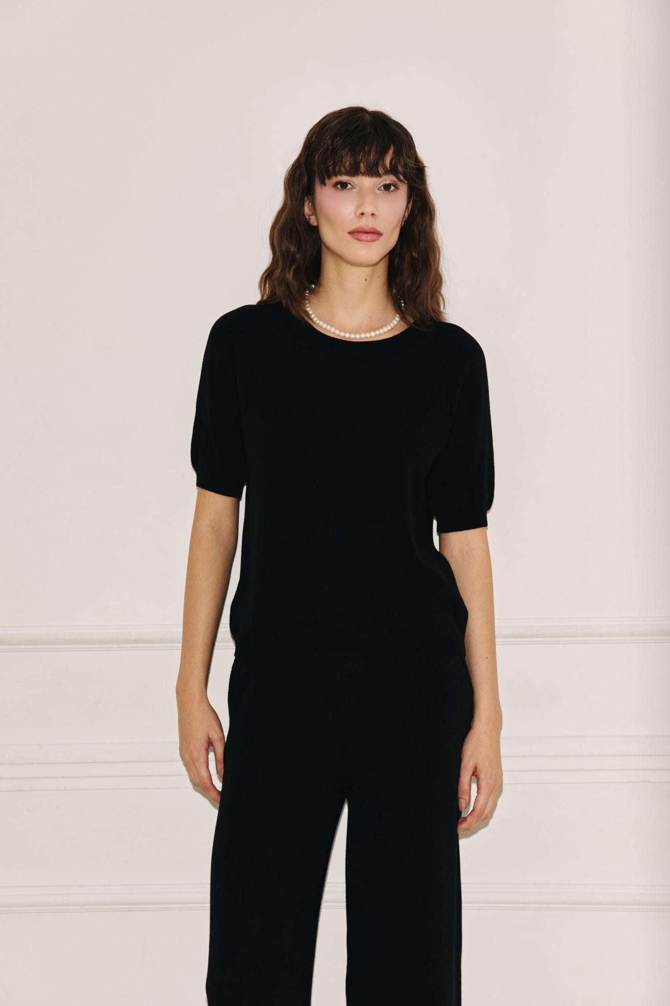 Amelié Knitted Short Sleeved Blouse Black