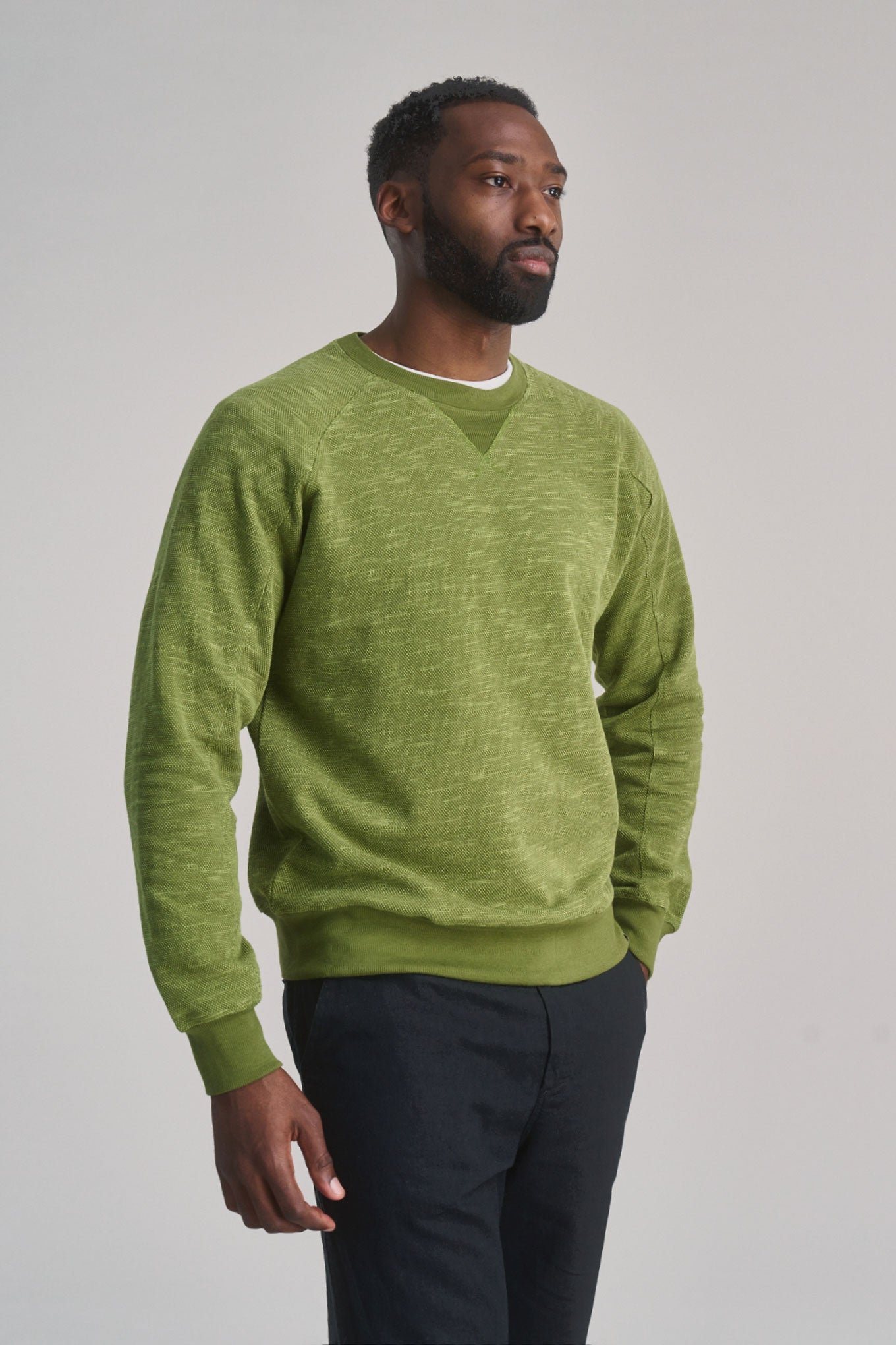 Anton Organic Cotton Sweater Green Melange
