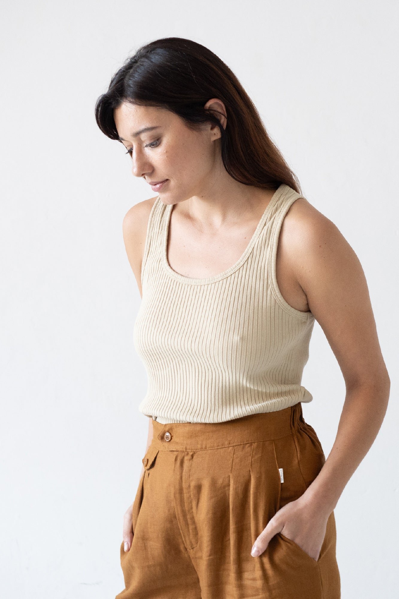 Bonnie Ribbed Tank Top Khaki