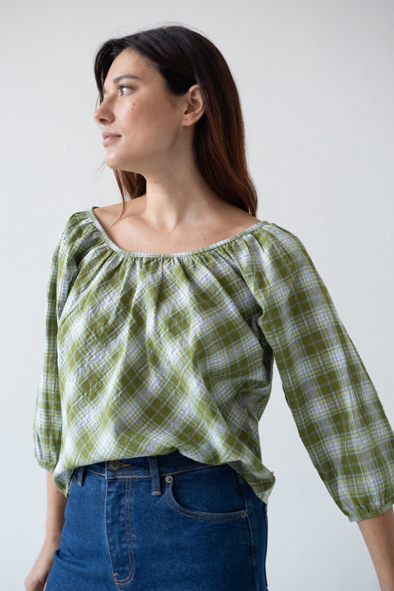 Blossom Top Plaid Green