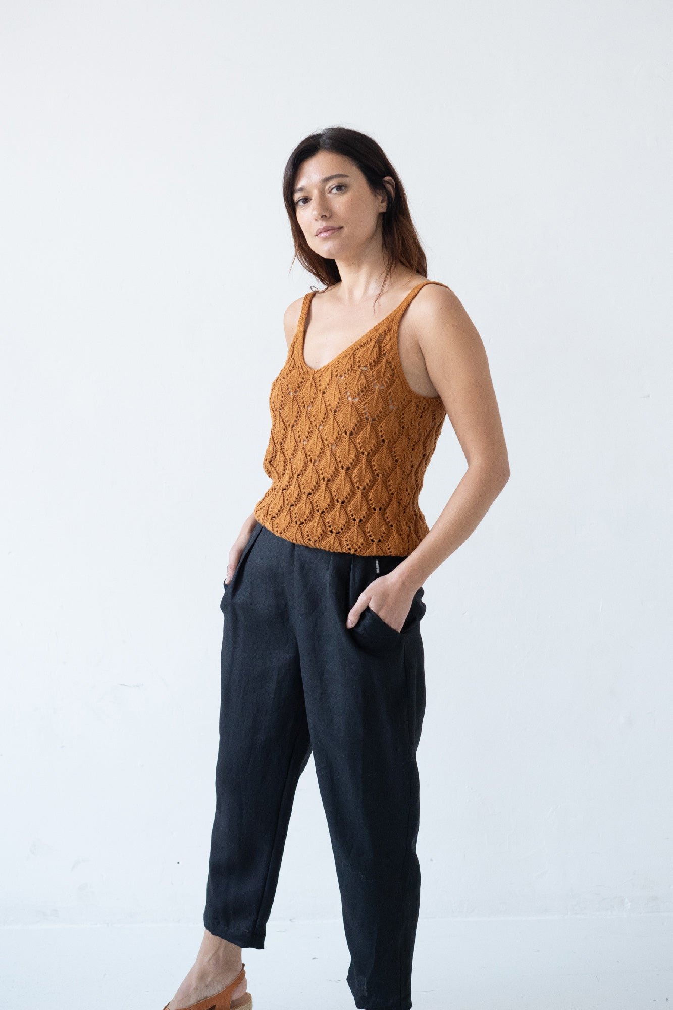 Bijoux Laskostetut Pellavahousut Musta