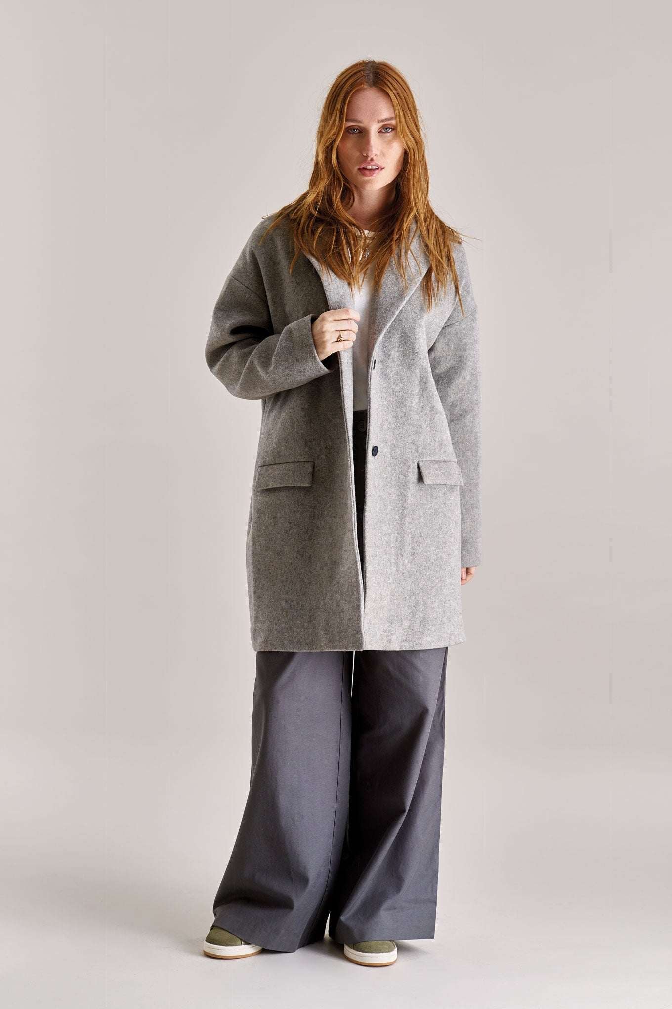 OLIVIA Recycled Wool Poly Coat - Grey
