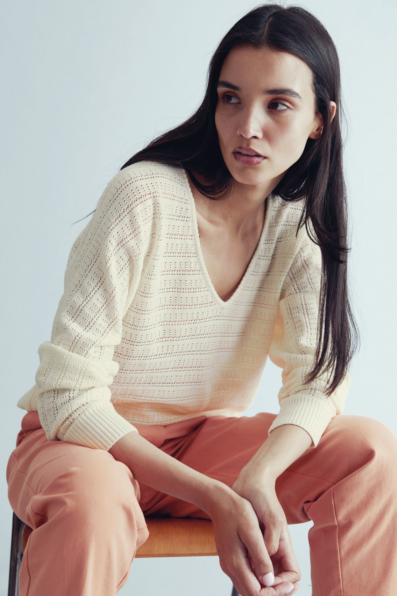 Clover Pointelle Knit Organic Cotton Jumper Cream