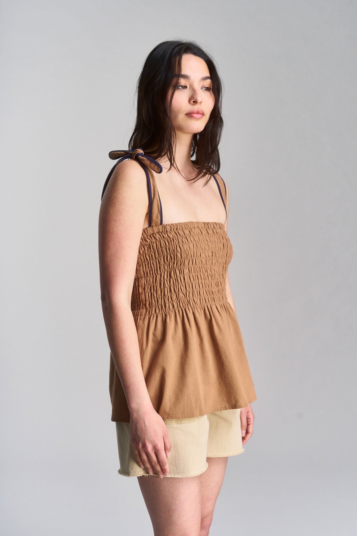 Gaia Organic Cotton Seersucker Top Tan