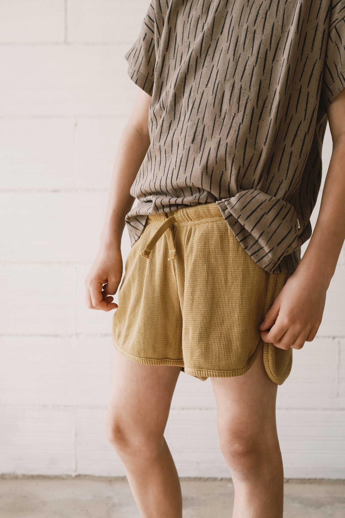 Kid's Huali Waffle Organic Cotton Shorts Mustard