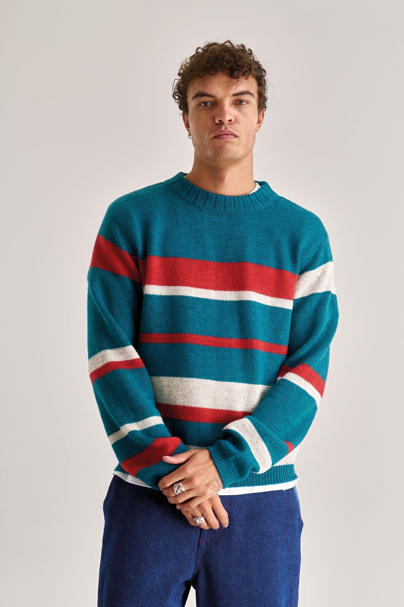 GABRIEL Lambs Wool Stripe Jumper - Evergreen