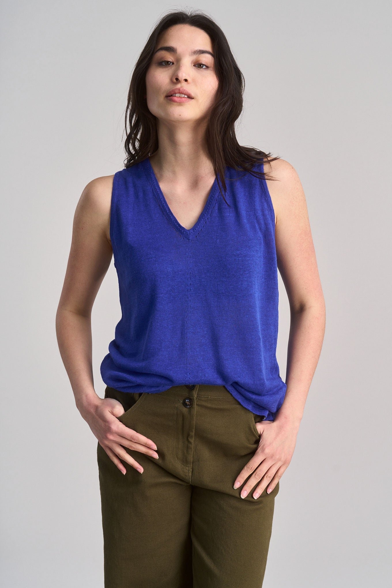 Mala Organic Linen Blend Vest Blue