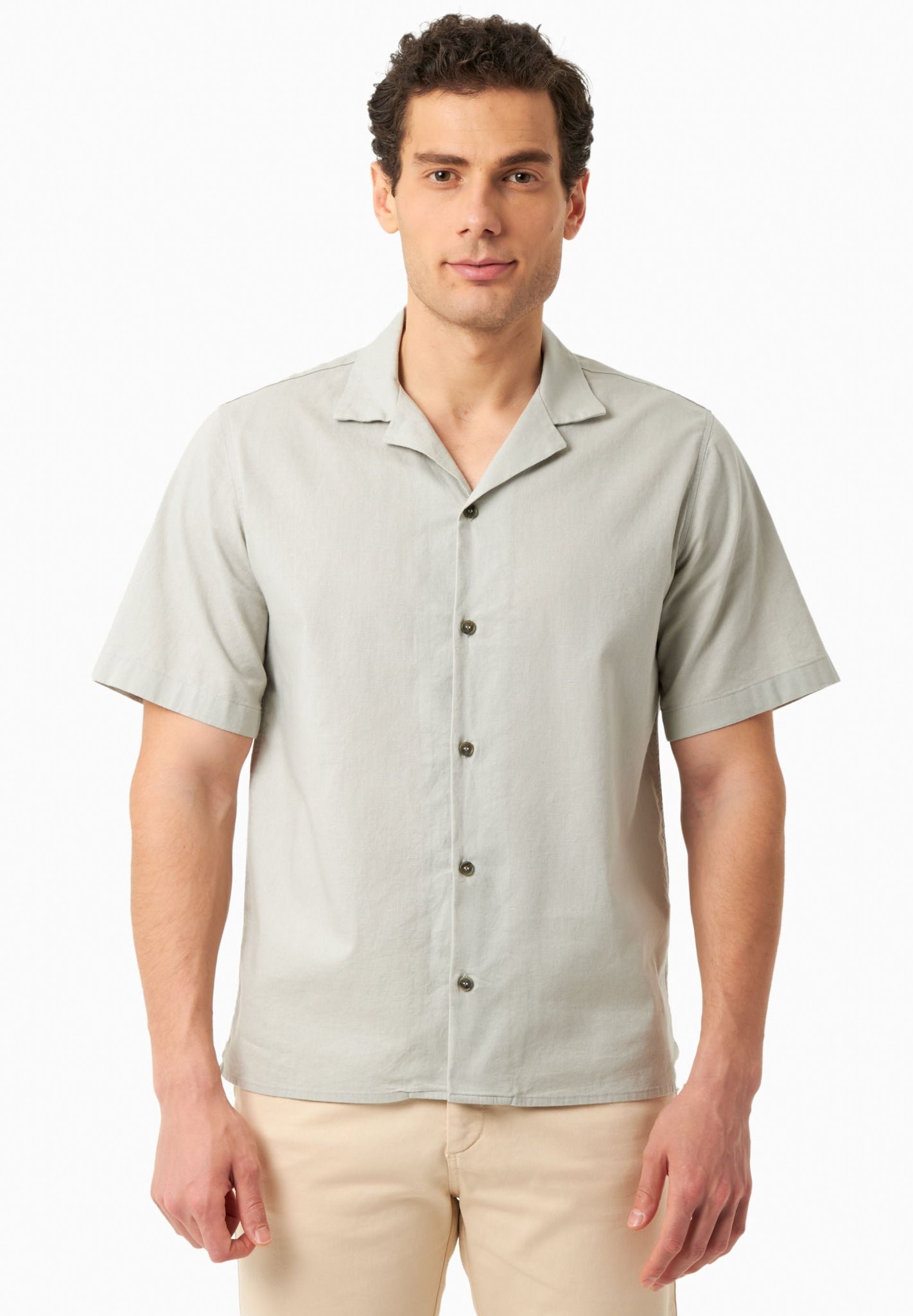 Men's Short Sleeved Linen Blend Shirt Green Moss