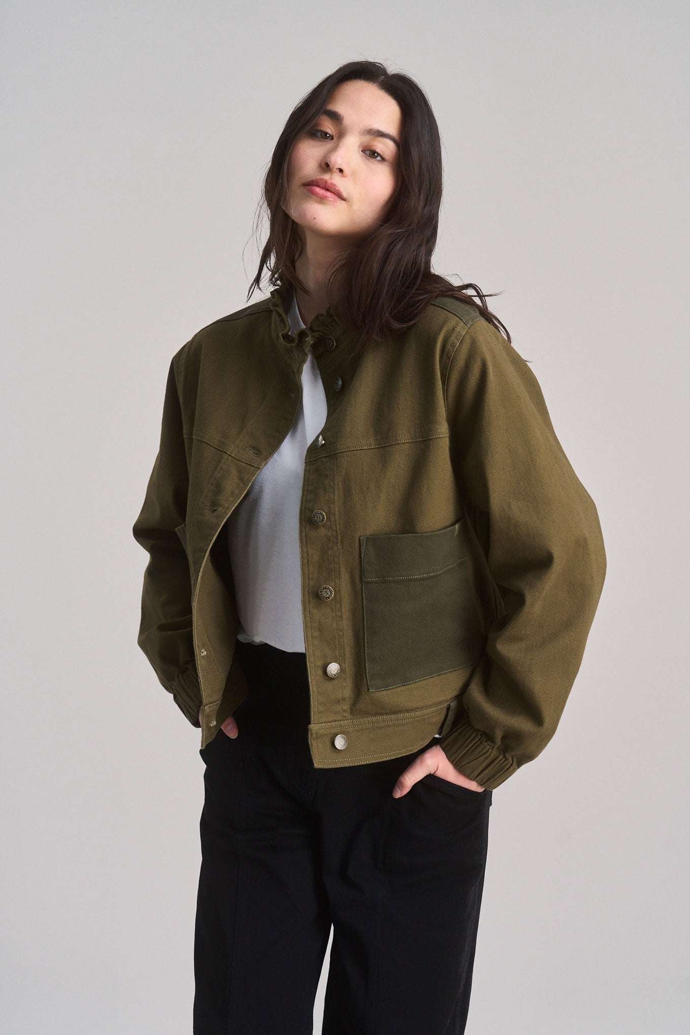 Ruffle Organic Cotton Jacket Dark Green