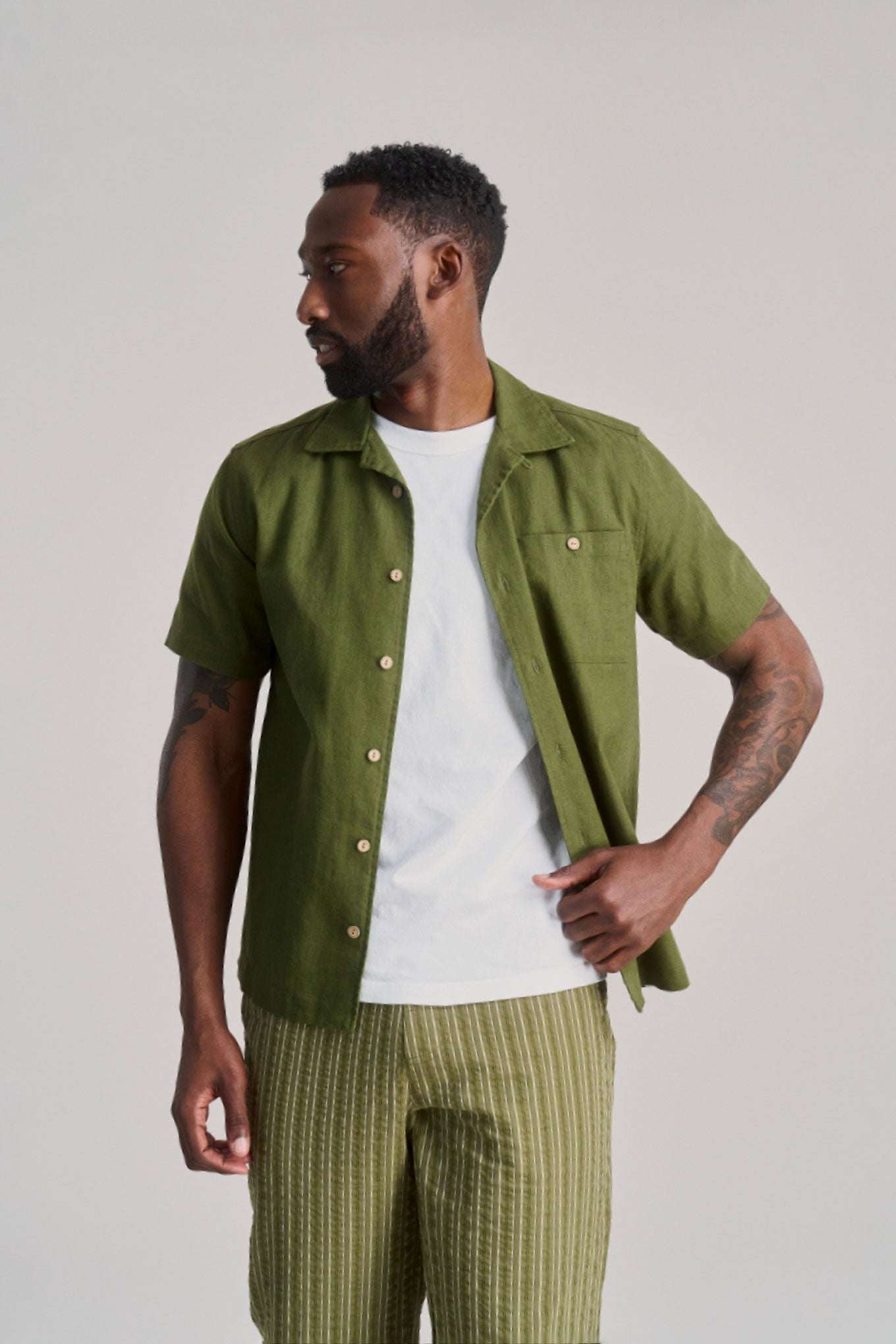 Spindrift Linen/Cotton Shirt Khaki