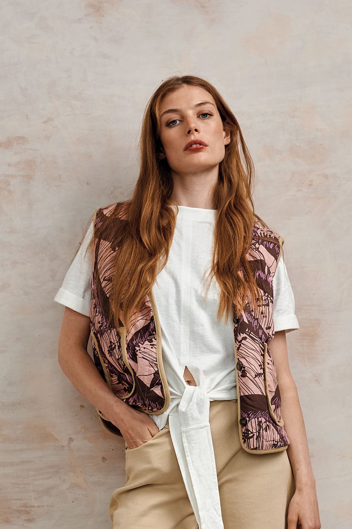 Wave Organic Cotton Reversible Vest Camel/Pink