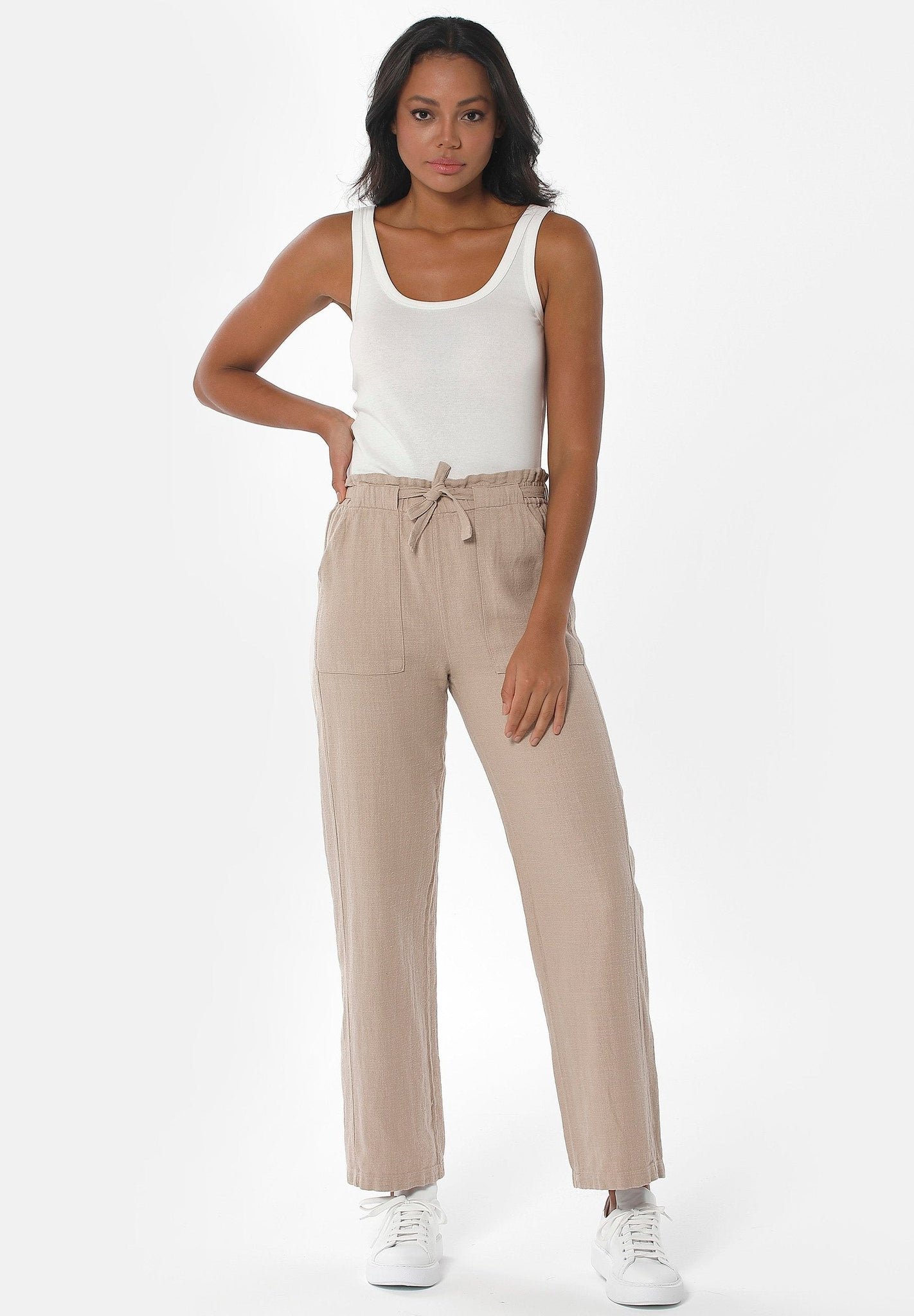 Garment Dyed Linen Blend Pants Beige