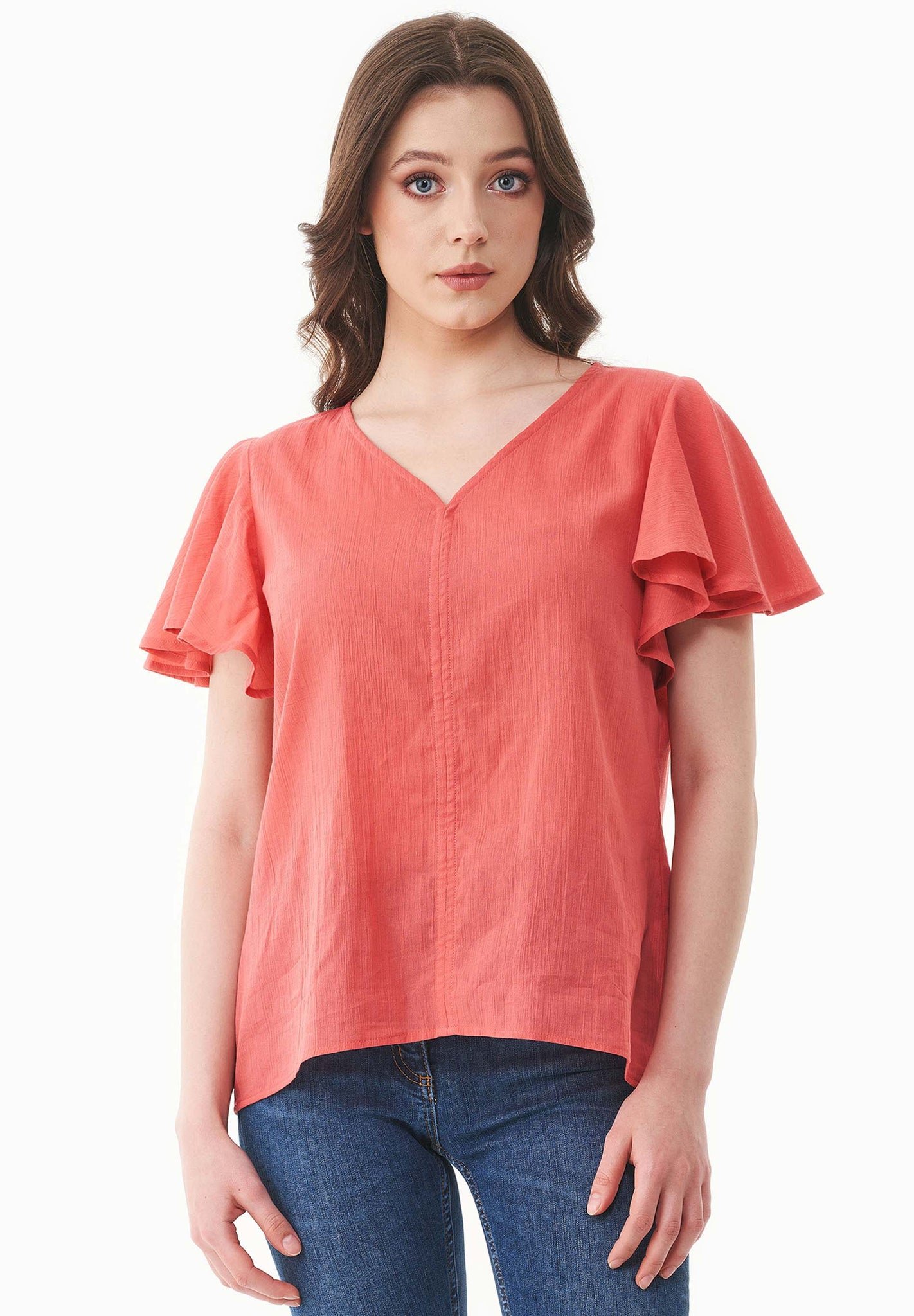 Butterfly Sleeve V-Neck Blouse Radiant Red