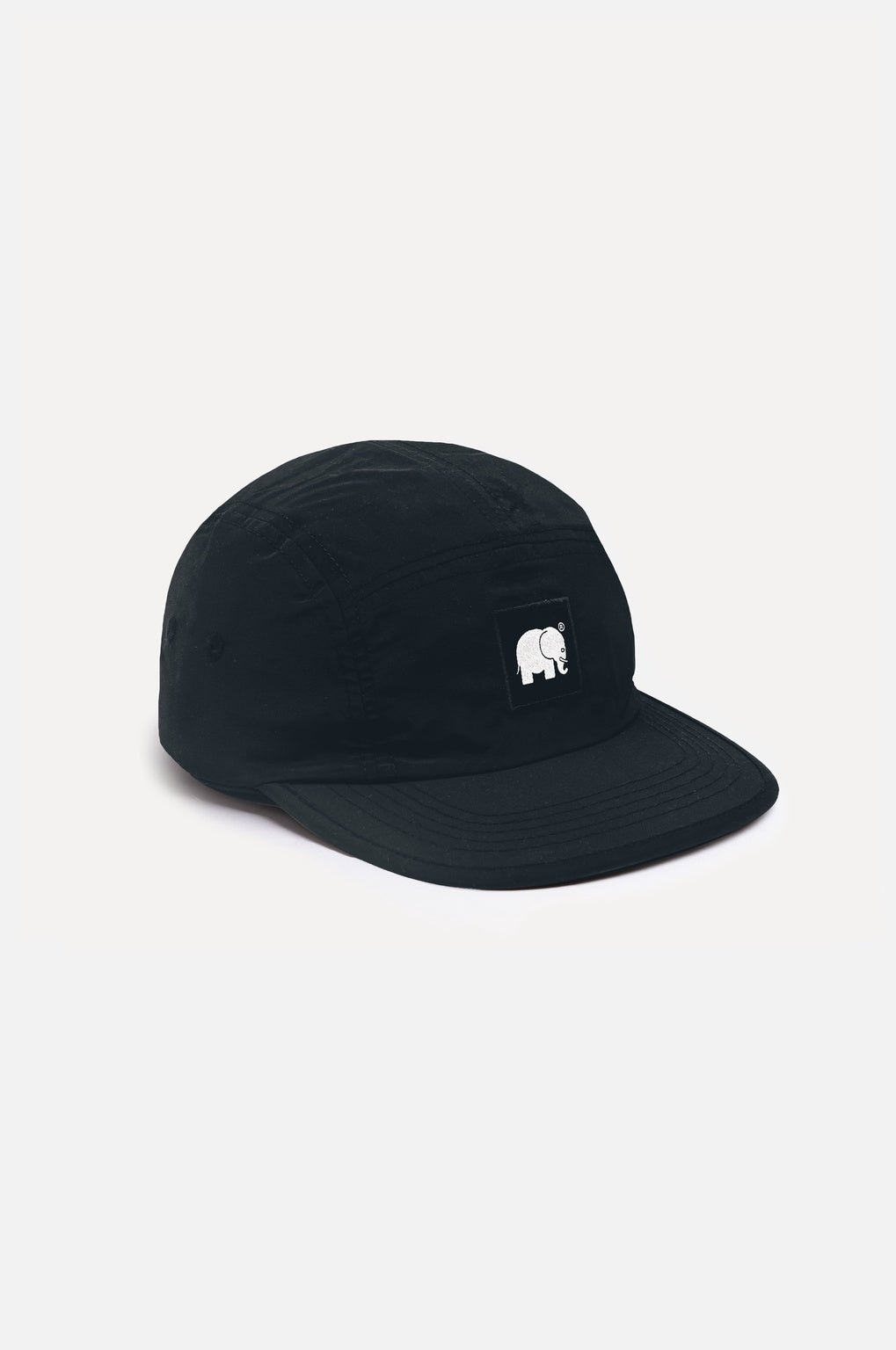 Water Repellent Nylon Five Panel Cap Black