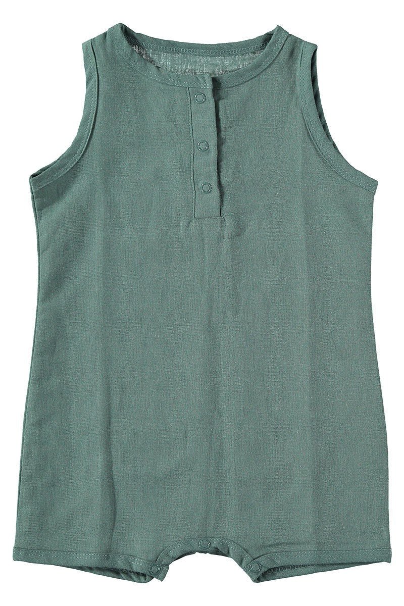 Baby's Linen Blend Romper Aquamarine Blue
