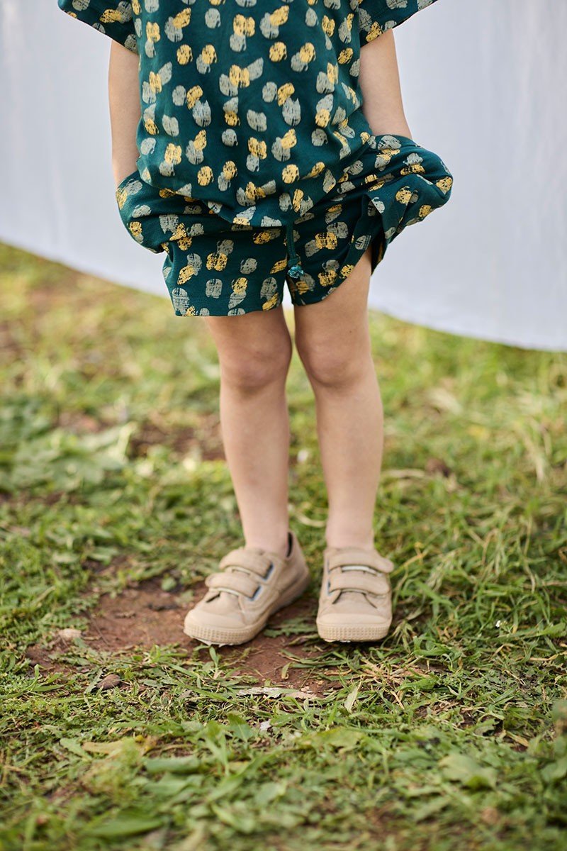 Kids' Organic Cotton Shorts Footprints Blue/Green
