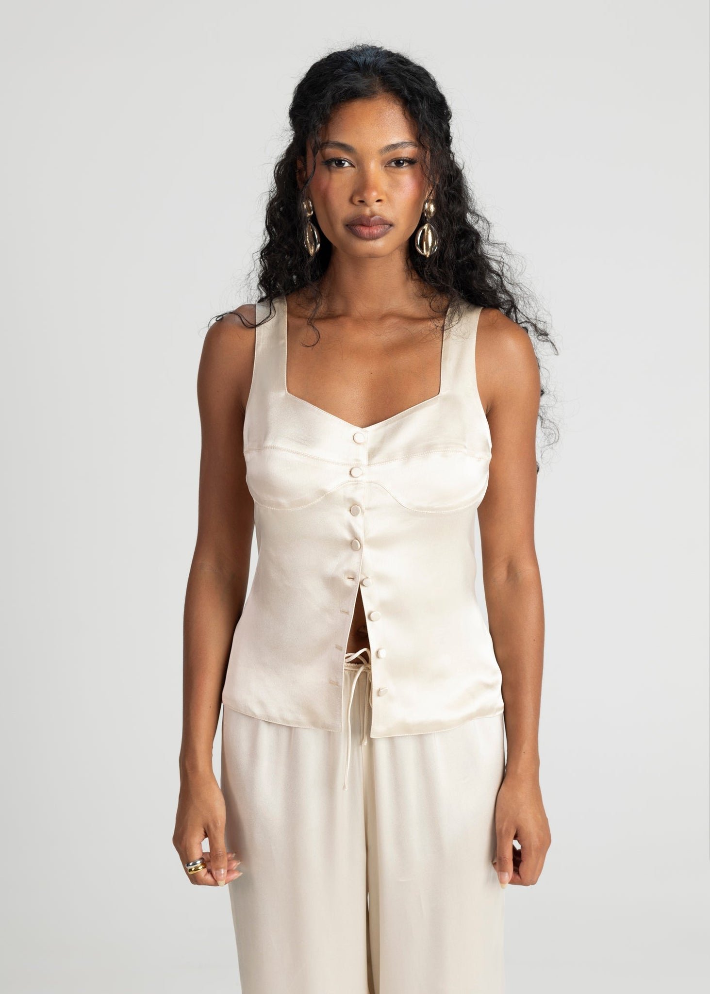 Giulia Satin Corset Top - Champagne